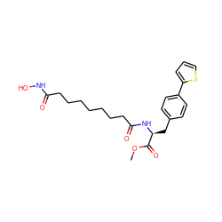 COC(=O)[C@H](Cc1ccc(-c2cccs2)cc1)NC(=O)CCCCCCCC(=O)NO ZINC000029124225