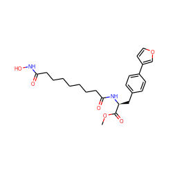 COC(=O)[C@H](Cc1ccc(-c2ccoc2)cc1)NC(=O)CCCCCCCC(=O)NO ZINC000029123885