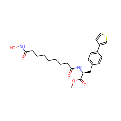 COC(=O)[C@H](Cc1ccc(-c2ccsc2)cc1)NC(=O)CCCCCCCC(=O)NO ZINC000029124112