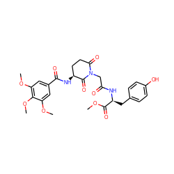 COC(=O)[C@H](Cc1ccc(O)cc1)NC(=O)CN1C(=O)CC[C@H](NC(=O)c2cc(OC)c(OC)c(OC)c2)C1=O ZINC000028894609