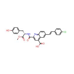 COC(=O)[C@H](Cc1ccc(O)cc1)NC(=O)c1cc(C(=O)O)c2cc(/C=C/c3ccc(Cl)cc3)ccc2n1 ZINC000059715399