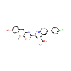 COC(=O)[C@H](Cc1ccc(O)cc1)NC(=O)c1cc(C(=O)O)c2cc(-c3ccc(Cl)cc3)ccc2n1 ZINC000103233065
