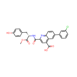 COC(=O)[C@H](Cc1ccc(O)cc1)NC(=O)c1cc(C(=O)O)c2cc(-c3cccc(Cl)c3)ccc2n1 ZINC000034948597