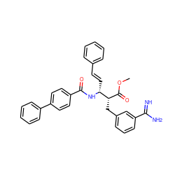 COC(=O)[C@H](Cc1cccc(C(=N)N)c1)[C@@H](/C=C/c1ccccc1)NC(=O)c1ccc(-c2ccccc2)cc1 ZINC000029404441