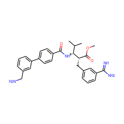 COC(=O)[C@H](Cc1cccc(C(=N)N)c1)[C@H](NC(=O)c1ccc(-c2cccc(CN)c2)cc1)C(C)C ZINC000013443035