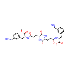 COC(=O)[C@H](Cc1cccc(CN)c1)NC(=O)CC[C@@H]1NC(=O)[C@@H](CCC(=O)N[C@@H](Cc2cccc(CN)c2)C(=O)OC)NC1=O ZINC000014140165