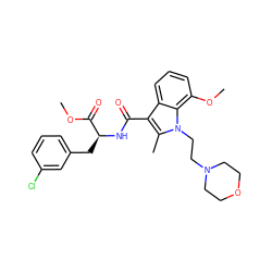 COC(=O)[C@H](Cc1cccc(Cl)c1)NC(=O)c1c(C)n(CCN2CCOCC2)c2c(OC)cccc12 ZINC000013817307