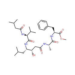 COC(=O)[C@H](Cc1ccccc1)NC(=O)[C@H](C)NC(=O)C[C@H](O)[C@H](CC(C)C)NC(=O)[C@@H](NC(=O)CC(C)C)C(C)C ZINC000253684041