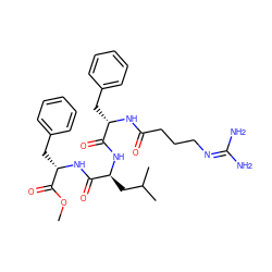 COC(=O)[C@H](Cc1ccccc1)NC(=O)[C@H](CC(C)C)NC(=O)[C@H](Cc1ccccc1)NC(=O)CCCN=C(N)N ZINC000026190175