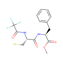 COC(=O)[C@H](Cc1ccccc1)NC(=O)[C@H](CS)NC(=O)C(F)(F)F ZINC000029562620