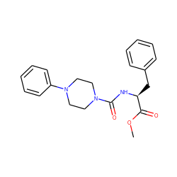 COC(=O)[C@H](Cc1ccccc1)NC(=O)N1CCN(c2ccccc2)CC1 ZINC000002431154