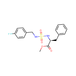 COC(=O)[C@H](Cc1ccccc1)NS(=O)(=O)NCc1ccc(F)cc1 ZINC000653760922
