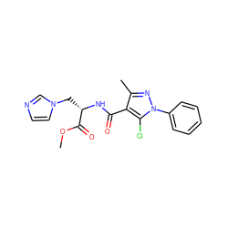 COC(=O)[C@H](Cn1ccnc1)NC(=O)c1c(C)nn(-c2ccccc2)c1Cl ZINC000473084019