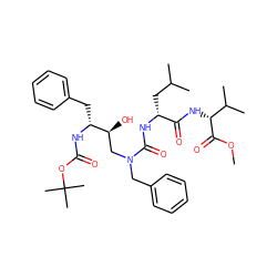 COC(=O)[C@H](NC(=O)[C@@H](CC(C)C)NC(=O)N(Cc1ccccc1)C[C@H](O)[C@@H](Cc1ccccc1)NC(=O)OC(C)(C)C)C(C)C ZINC000053298583