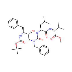 COC(=O)[C@H](NC(=O)[C@H](CC(C)C)NC(=O)N(Cc1ccccc1)C[C@@H](O)[C@H](Cc1ccccc1)NC(=O)OC(C)(C)C)C(C)C ZINC000028634720
