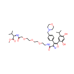 COC(=O)[C@H](NC(=O)COCCOCCOCCNC(=O)c1noc(-c2cc(C(C)C)c(O)cc2O)c1-c1ccc(CN2CCOCC2)cc1)C(C)C ZINC001772648723