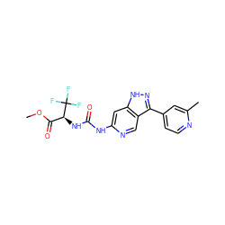 COC(=O)[C@H](NC(=O)Nc1cc2[nH]nc(-c3ccnc(C)c3)c2cn1)C(F)(F)F ZINC000261184472