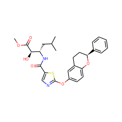 COC(=O)[C@H](O)[C@H](CC(C)C)NC(=O)c1cnc(Oc2ccc3c(c2)CC[C@@H](c2ccccc2)O3)s1 ZINC000145584365