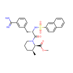 COC(=O)[C@H]1[C@@H](C)CCCN1C(=O)[C@H](Cc1cccc(C(=N)N)c1)NS(=O)(=O)c1ccc2ccccc2c1 ZINC000027547554