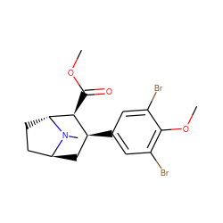 COC(=O)[C@H]1[C@@H](c2cc(Br)c(OC)c(Br)c2)C[C@H]2CC[C@H]1N2C ZINC000101221521