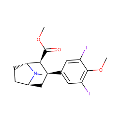 COC(=O)[C@H]1[C@@H](c2cc(I)c(OC)c(I)c2)C[C@H]2CC[C@H]1N2C ZINC000101221629