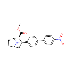 COC(=O)[C@H]1[C@@H](c2ccc(-c3ccc([N+](=O)[O-])cc3)cc2)C[C@@H]2CC[C@H]1N2C ZINC000029474456