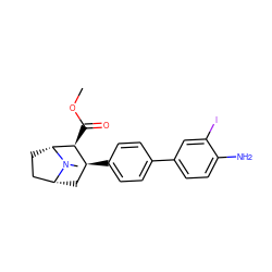 COC(=O)[C@H]1[C@@H](c2ccc(-c3ccc(N)c(I)c3)cc2)C[C@@H]2CC[C@H]1N2C ZINC000036271672