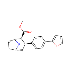 COC(=O)[C@H]1[C@@H](c2ccc(-c3ccco3)cc2)C[C@@H]2CC[C@H]1N2 ZINC000028566145