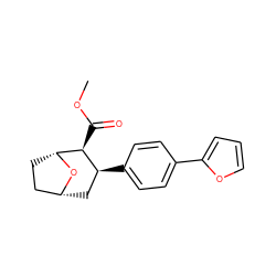 COC(=O)[C@H]1[C@@H](c2ccc(-c3ccco3)cc2)C[C@@H]2CC[C@H]1O2 ZINC000084616438