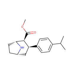 COC(=O)[C@H]1[C@@H](c2ccc(C(C)C)cc2)C[C@@H]2CC[C@H]1N2 ZINC000013759277