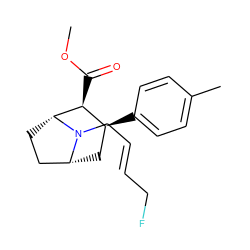 COC(=O)[C@H]1[C@@H](c2ccc(C)cc2)C[C@@H]2CC[C@H]1N2C/C=C/CF ZINC000035030819