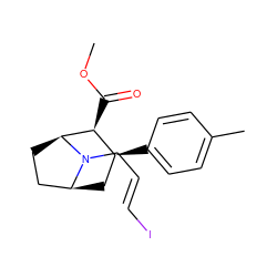 COC(=O)[C@H]1[C@@H](c2ccc(C)cc2)C[C@H]2CC[C@@H]1N2C/C=C/I ZINC000028768130