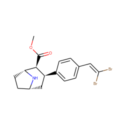 COC(=O)[C@H]1[C@@H](c2ccc(C=C(Br)Br)cc2)C[C@@H]2CC[C@H]1N2 ZINC000013559570