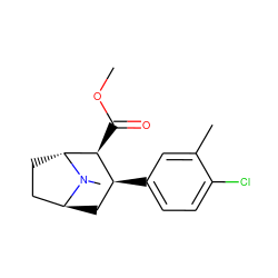 COC(=O)[C@H]1[C@@H](c2ccc(Cl)c(C)c2)C[C@H]2CC[C@H]1N2C ZINC000100801569