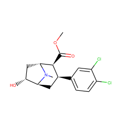 COC(=O)[C@H]1[C@@H](c2ccc(Cl)c(Cl)c2)C[C@H]2[C@H](O)C[C@H]1N2C ZINC000100840538