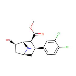 COC(=O)[C@H]1[C@@H](c2ccc(Cl)c(Cl)c2)C[C@H]2C[C@@H](O)[C@H]1N2C ZINC000100891228