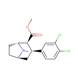 COC(=O)[C@H]1[C@@H](c2ccc(Cl)c(Cl)c2)C[C@H]2CC[C@H]1N2C ZINC000100796189