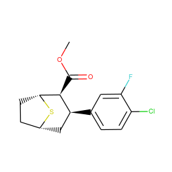 COC(=O)[C@H]1[C@@H](c2ccc(Cl)c(F)c2)C[C@@H]2CC[C@H]1S2 ZINC000028644584