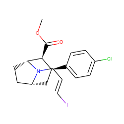 COC(=O)[C@H]1[C@@H](c2ccc(Cl)cc2)C[C@@H]2CC[C@H]1N2C/C=C/I ZINC000013736696