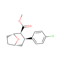 COC(=O)[C@H]1[C@@H](c2ccc(Cl)cc2)C[C@@H]2CC[C@H]1O2 ZINC000013764422