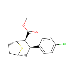 COC(=O)[C@H]1[C@@H](c2ccc(Cl)cc2)C[C@@H]2CC[C@H]1S2 ZINC000028644439