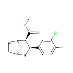 COC(=O)[C@H]1[C@@H](c2ccc(F)c(Cl)c2)C[C@@H]2CC[C@H]1S2 ZINC000028644717