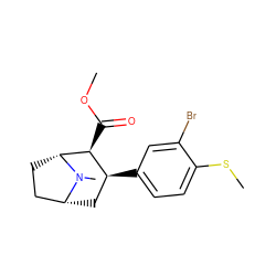 COC(=O)[C@H]1[C@@H](c2ccc(SC)c(Br)c2)C[C@@H]2CC[C@H]1N2C ZINC000045290666