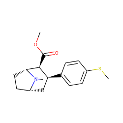 COC(=O)[C@H]1[C@@H](c2ccc(SC)cc2)C[C@@H]2CC[C@H]1N2C ZINC000045303270