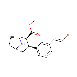 COC(=O)[C@H]1[C@@H](c2cccc(/C=C/Br)c2)C[C@@H]2CC[C@H]1N2 ZINC000036093267