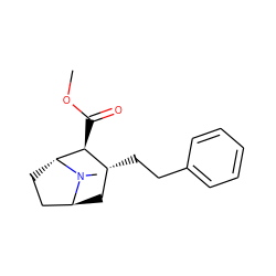 COC(=O)[C@H]1[C@H](CCc2ccccc2)C[C@H]2CC[C@H]1N2C ZINC000101114860