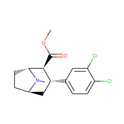 COC(=O)[C@H]1[C@H](c2ccc(Cl)c(Cl)c2)C[C@H]2CC[C@H]1N2C ZINC000101084353