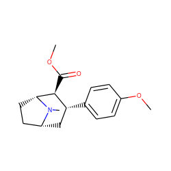 COC(=O)[C@H]1[C@H](c2ccc(OC)cc2)C[C@@H]2CC[C@H]1N2C ZINC000027181092