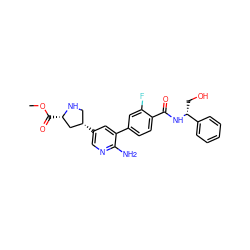 COC(=O)[C@H]1C[C@@H](c2cnc(N)c(-c3ccc(C(=O)N[C@H](CO)c4ccccc4)c(F)c3)c2)CN1 ZINC001772643822