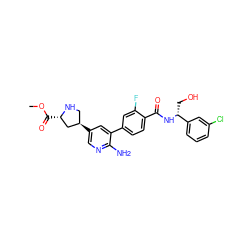 COC(=O)[C@H]1C[C@H](c2cnc(N)c(-c3ccc(C(=O)N[C@H](CO)c4cccc(Cl)c4)c(F)c3)c2)CN1 ZINC001772598250